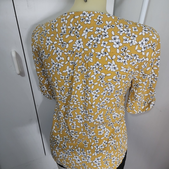 Aus12 Jacqui E Yellow White Floral Front Button Up Short Sleeve Blouse - Picture 14 of 16